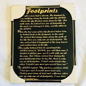 Inspirational Footprints Poem Black and Gold Metal Framed Wall Plaque. 12” x 10”